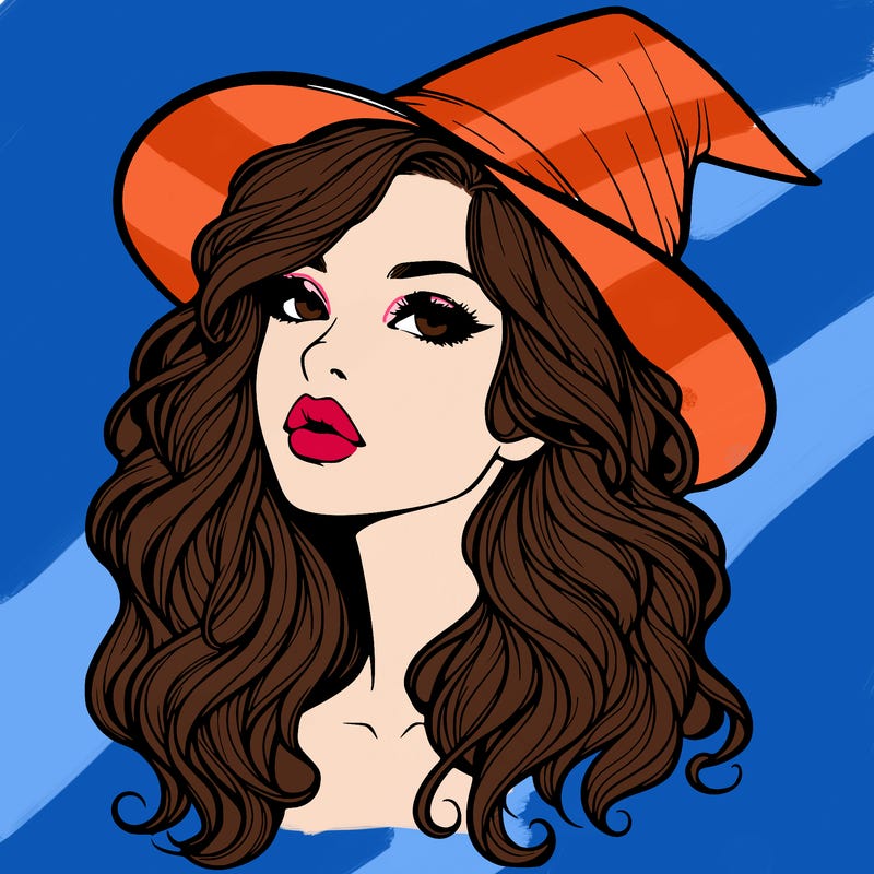 realistic witch girl with wavy hair and lips