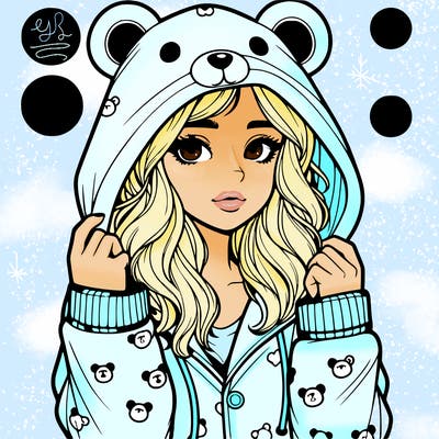 realistic girl in a animal pjs hoodie