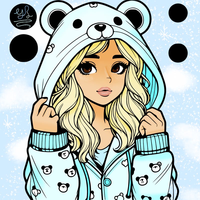 realistic girl in a animal pjs hoodie