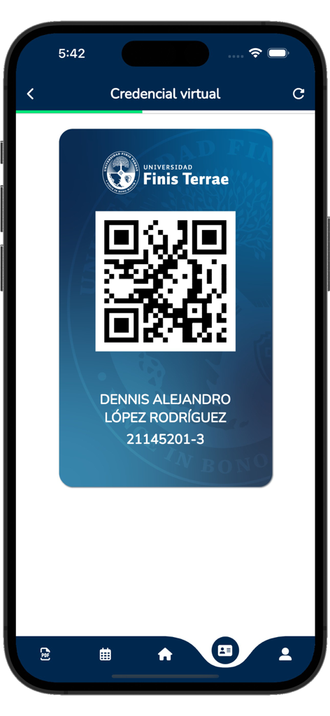 Mi Finis - Digital student identification card with QR code on the Mi Finis app screen