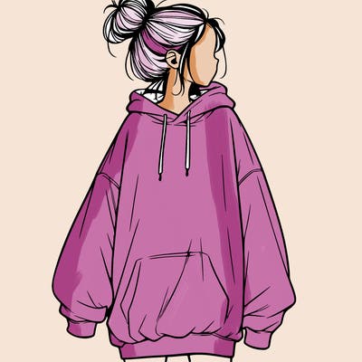 realistic girl with a oversized sweatshirt on and a bun