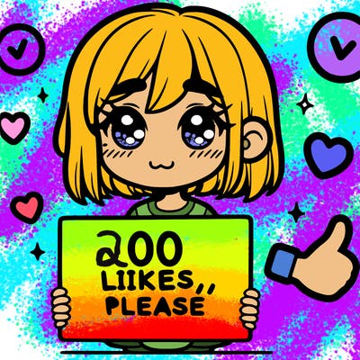 a girl with a sign saying 100 likes, please