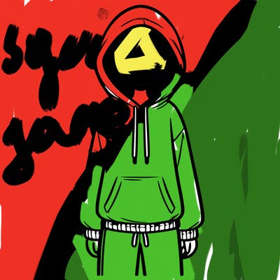 faceless girl in a tracksuit with a hood on and no hair