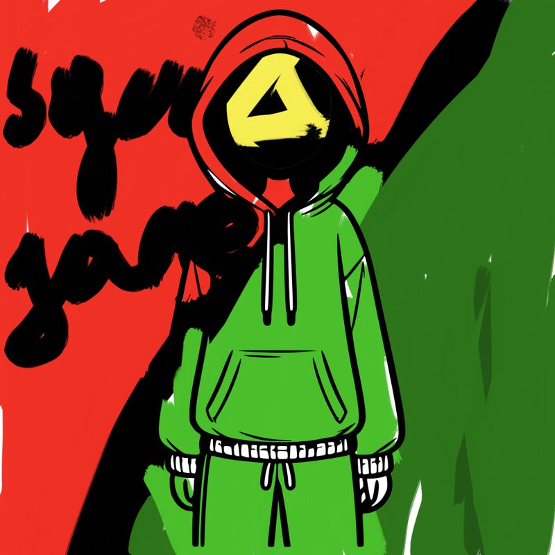 faceless girl in a tracksuit with a hood on and no hair