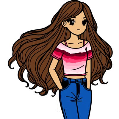 a girl in jeans and long hair