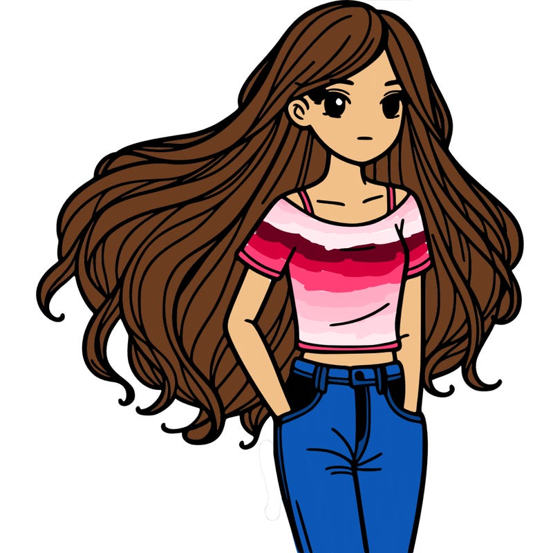 a girl in jeans and long hair