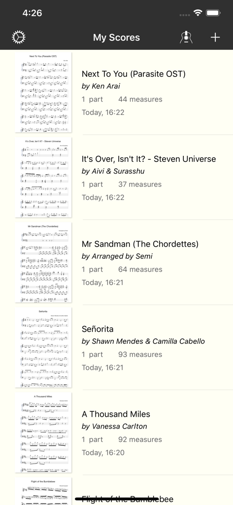 Piano plus Pro 앱의 악보 및 작곡 라이브러리