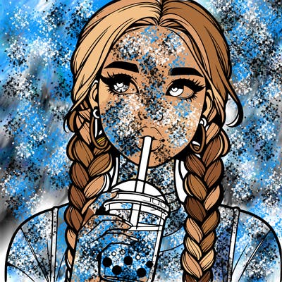 realistic girl with braided hair drinking boba
