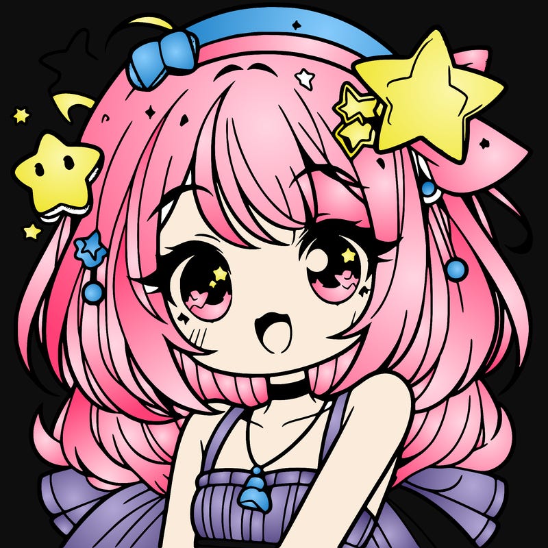cute anime girl with star accessories