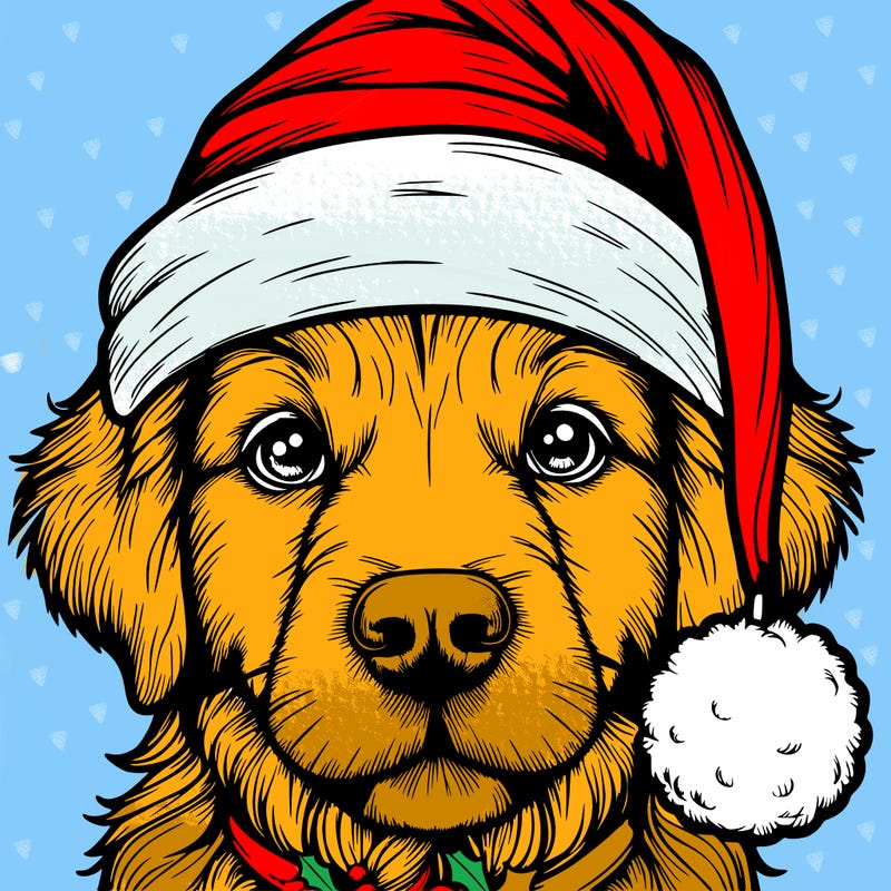 realistic dog with a christmas hat