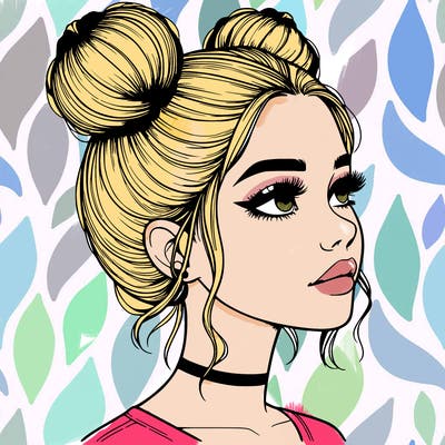 realistic girl with buns on the top of her head