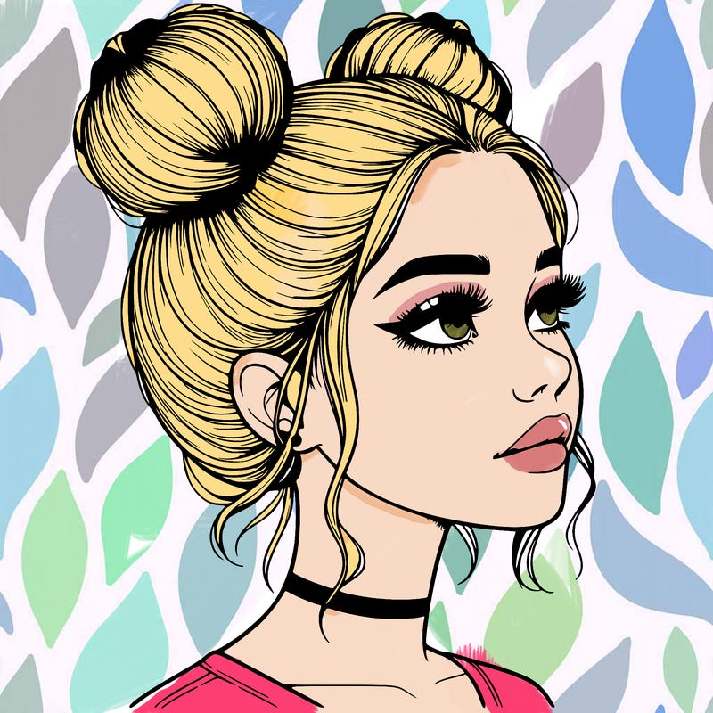 realistic girl with buns on the top of her head