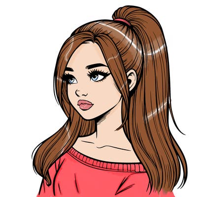 realistic girl with a high ponytail