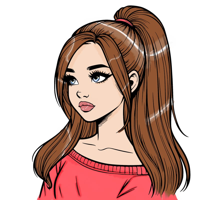 realistic girl with a high ponytail