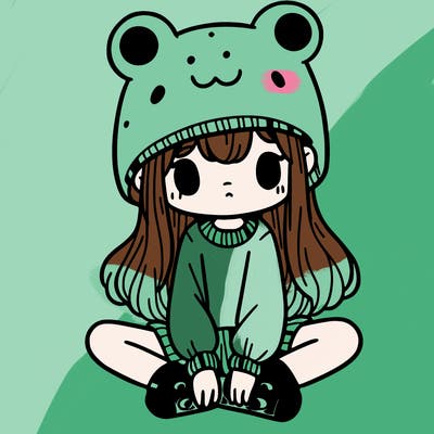 a girl wearing a frog hat and some frog socks