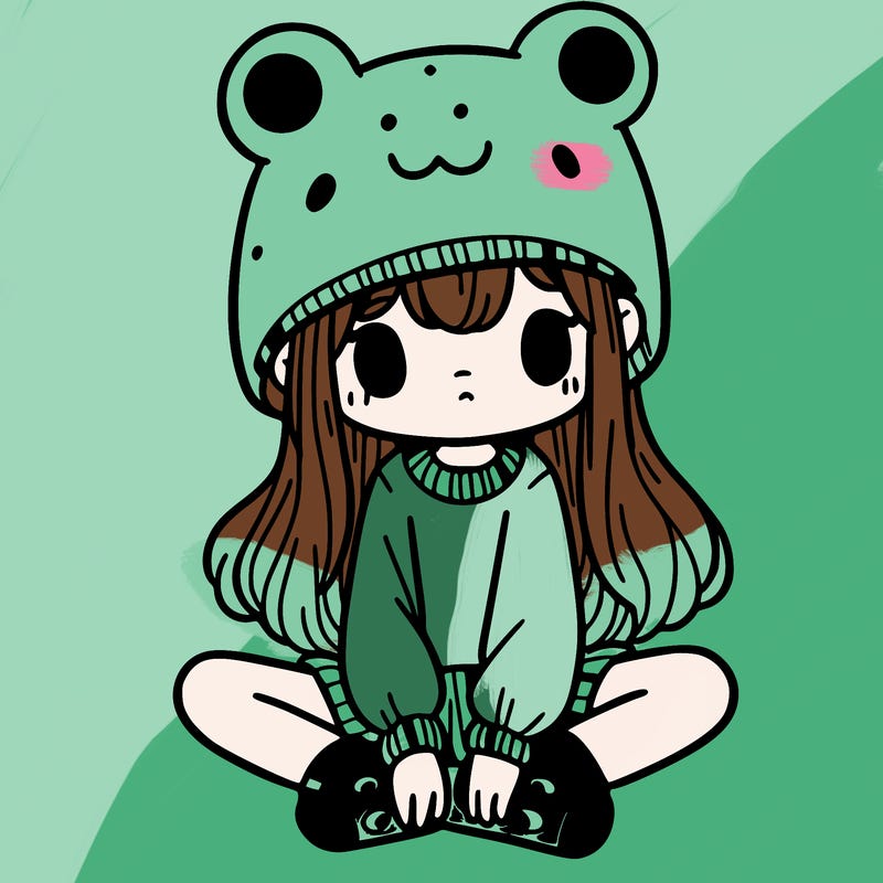 a girl wearing a frog hat and some frog socks