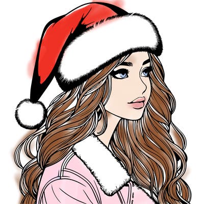 realistic girl in santa hat
