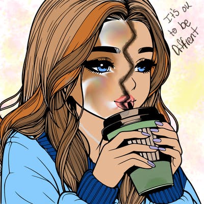 realistic girl drinking coffee