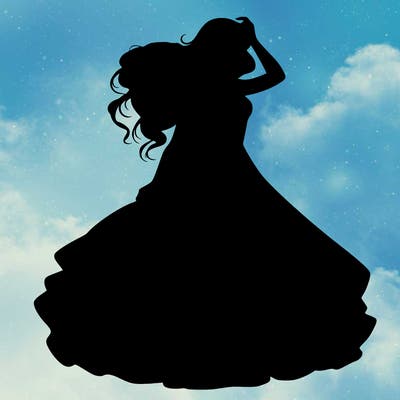 realistic woman with dress flowing in the wind