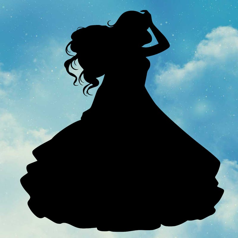 realistic woman with dress flowing in the wind