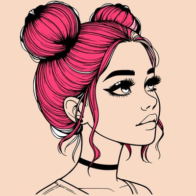 realistic girl with buns on the top of her head