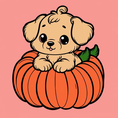 cute little puppy in a pumpkin