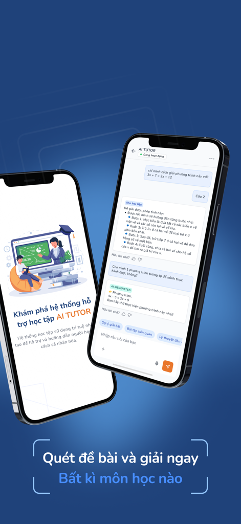 AI Tutor - AI Tutor app interface showing a step by step math problem solution on a smartphone screen
