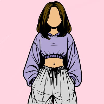 realistic girl faceless with baggy pants and a crop top