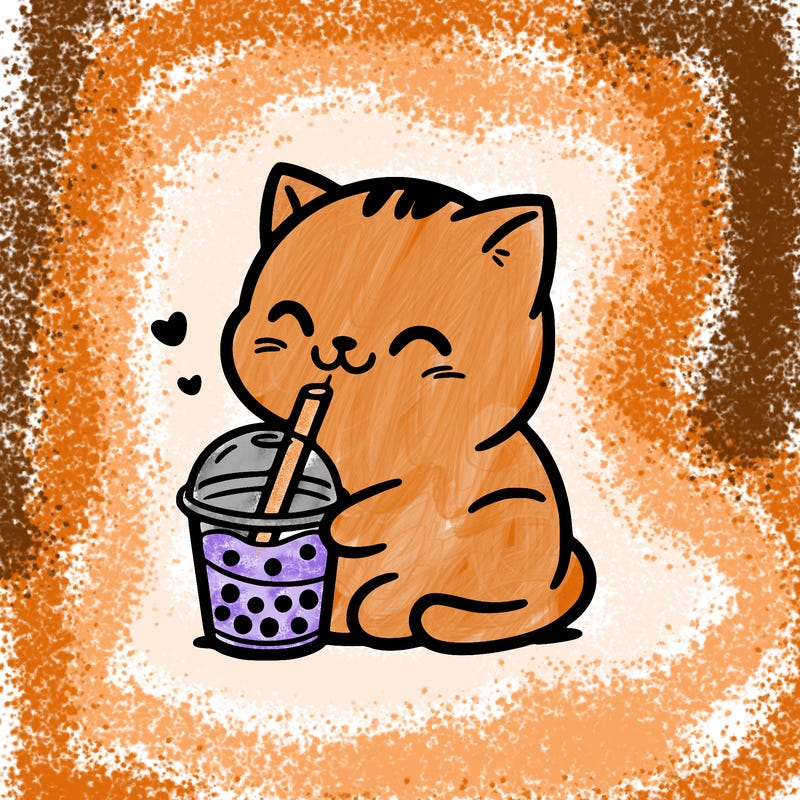 cat drinking boba