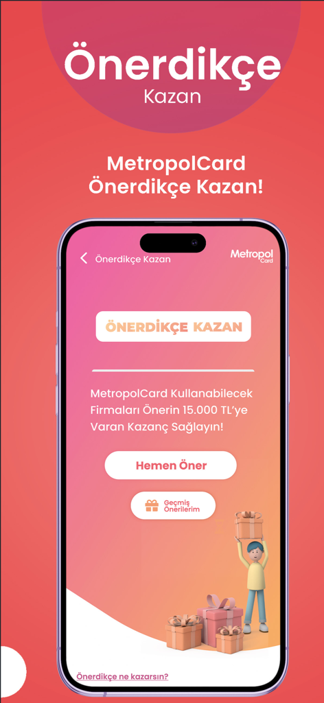 MetropolCard Kullanıcı - Página de referidos de la aplicación móvil MetropolCard mostrando recompensas por recomendar comercios.