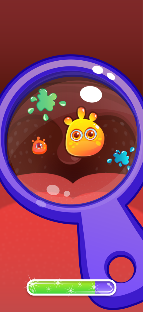 Doctor Pets - Animal Vet Games - Une loupe montrant des microbes dessinés à l'intérieur de la bouche d'un animal dans un jeu de rôle vétérinaire