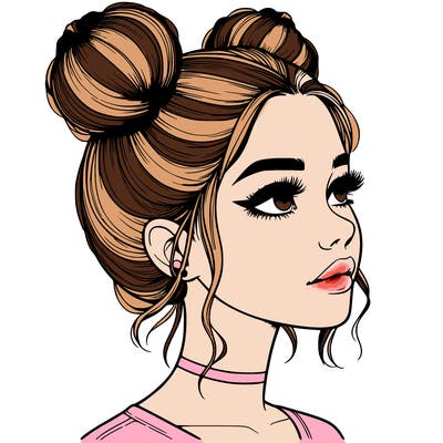 realistic girl with buns on the top of her head