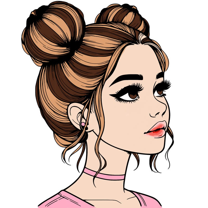 realistic girl with buns on the top of her head