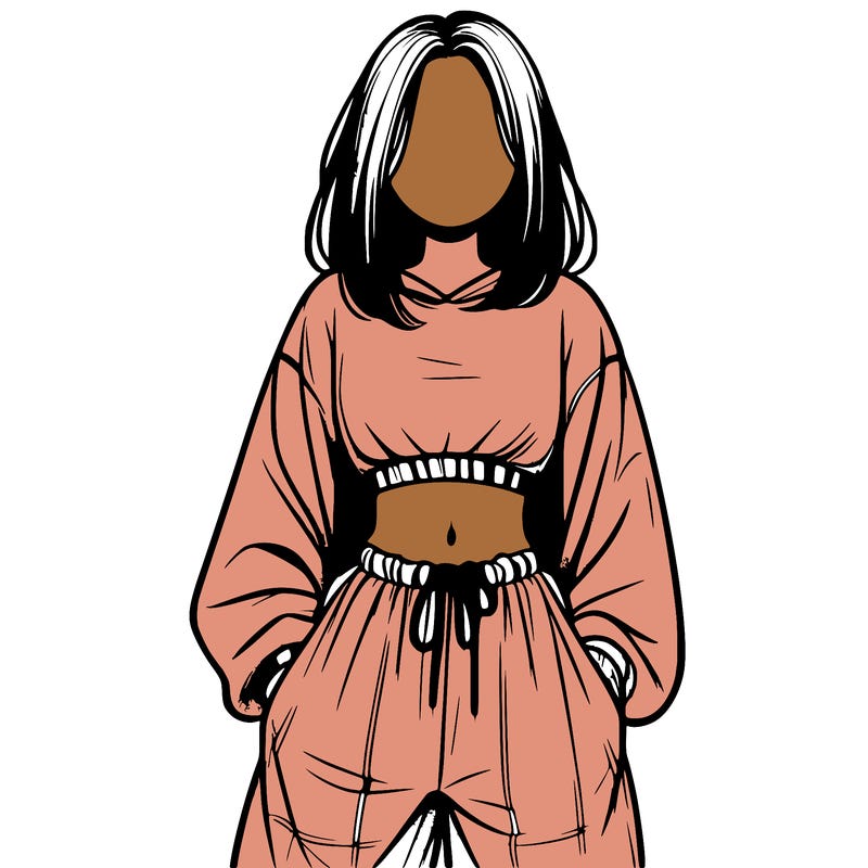 realistic girl faceless with baggy pants and a crop top