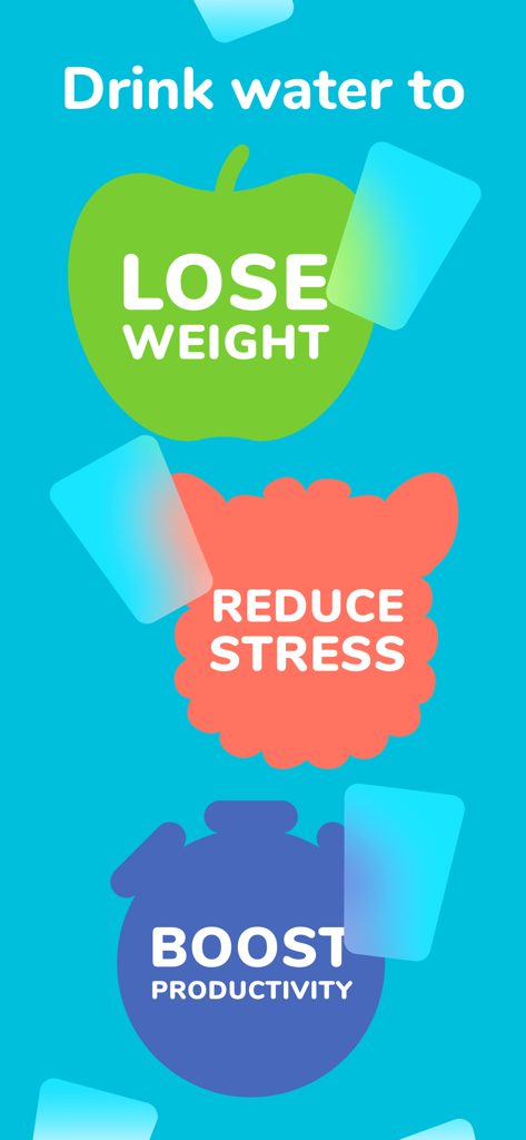 Graphic showing health benefits of drinking water including weight loss stress reduction and boosted productivity