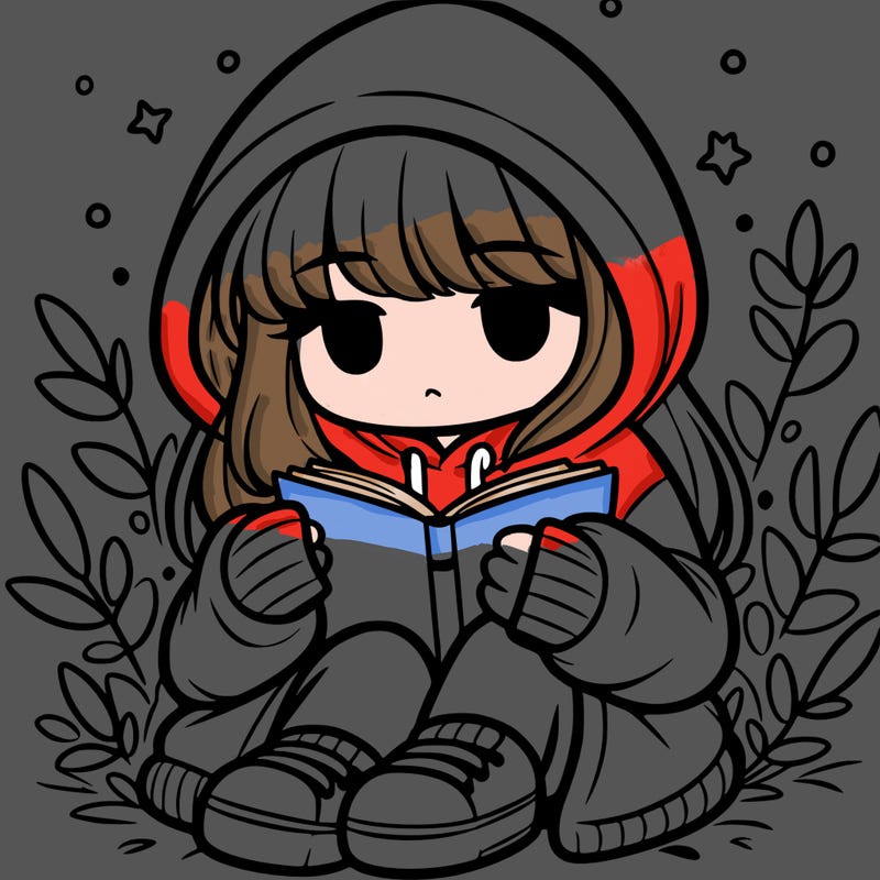 girl in oversized hoodie reading a book
