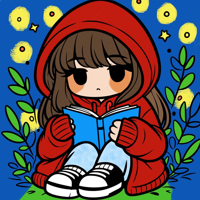 girl in oversized hoodie reading a book