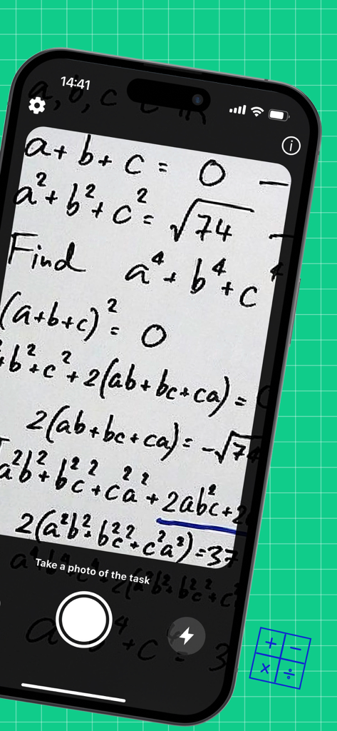 Math Solver AI Homework Helper - A smartphone using the Math Solver AI app to scan a handwritten math equation on a whiteboard