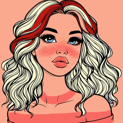 realistic girl with wavy hair and lips