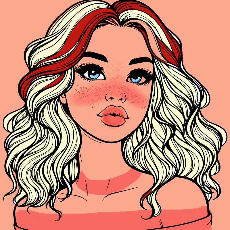 realistic girl with wavy hair and lips