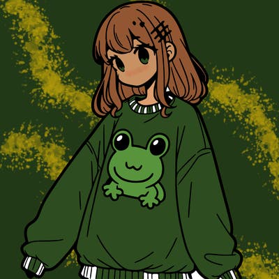 girl wearing frogging sweatshirt