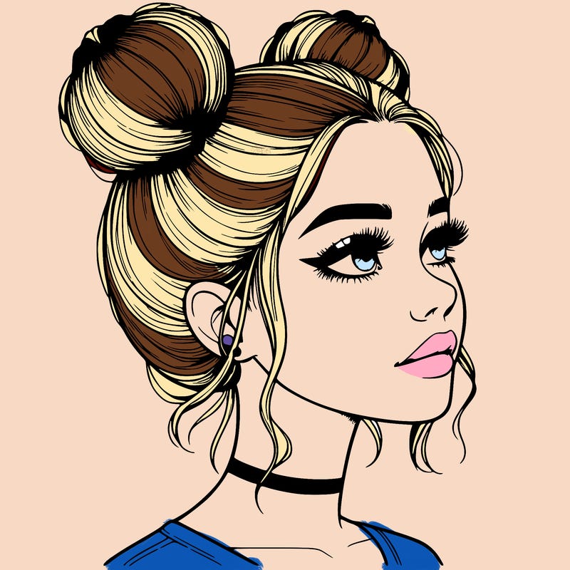 realistic girl with buns on the top of her head
