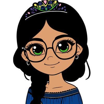 a girl with one braid and glasses who is a princess realistic