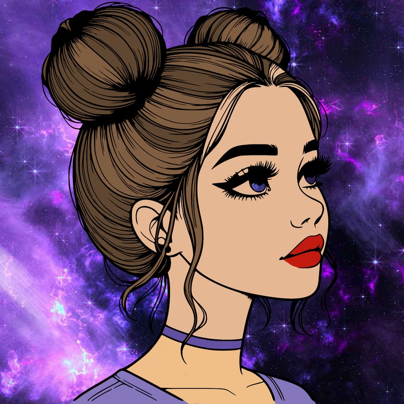 realistic girl with buns on the top of her head
