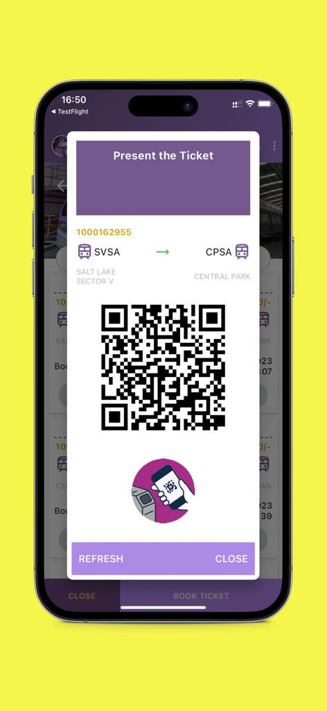 Aamar Kolkata Metro - Digital QR code ticket for travel on the Aamar Kolkata Metro mobile app.
