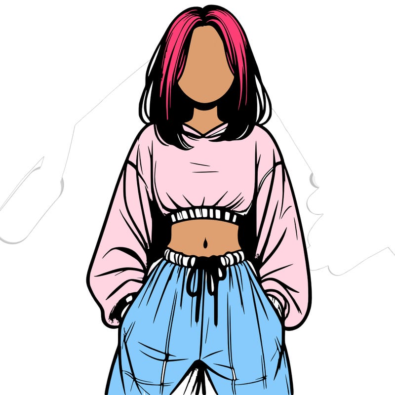 realistic girl faceless with baggy pants and a crop top
