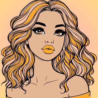 realistic girl with wavy hair and lips