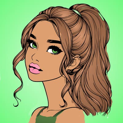 realistic girl with a ponytail on her hair and lips