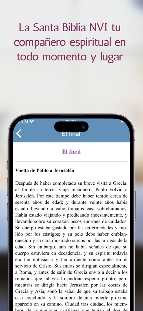 Santa Biblia NVI - Vista de la pantalla de lectura de la aplicación Santa Biblia NVI mostrando un pasaje bíblico en español