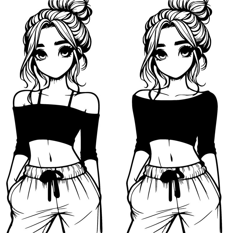 girl with croptop sweatpants hair in a bun realistic